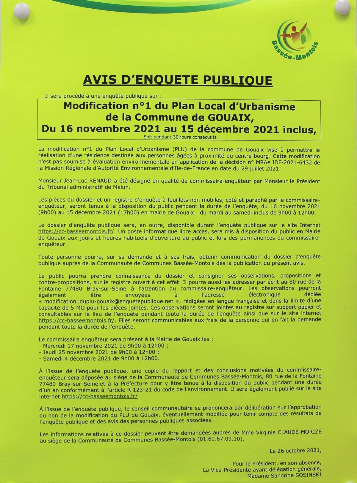 Modification n°1 du Plan Local d’Urbanisme de la Commune de GOUAIX